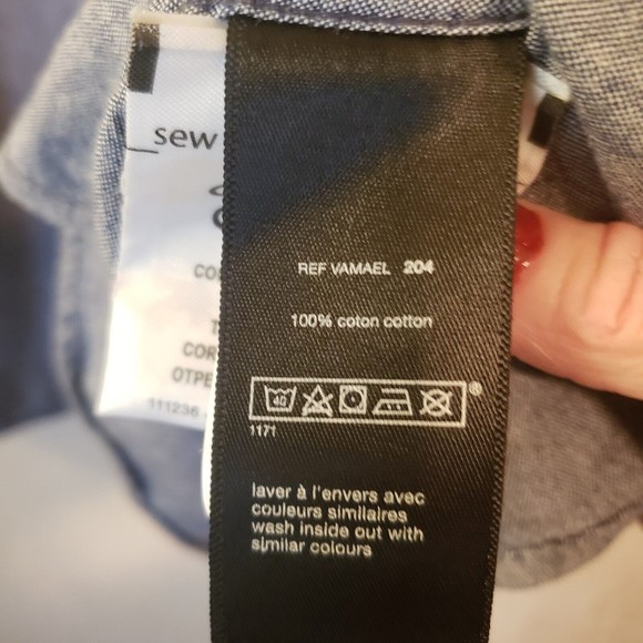 Celio Men's Large Chambray Color Block Long Sleeve Button Down Shirt - Picture 5 of 9